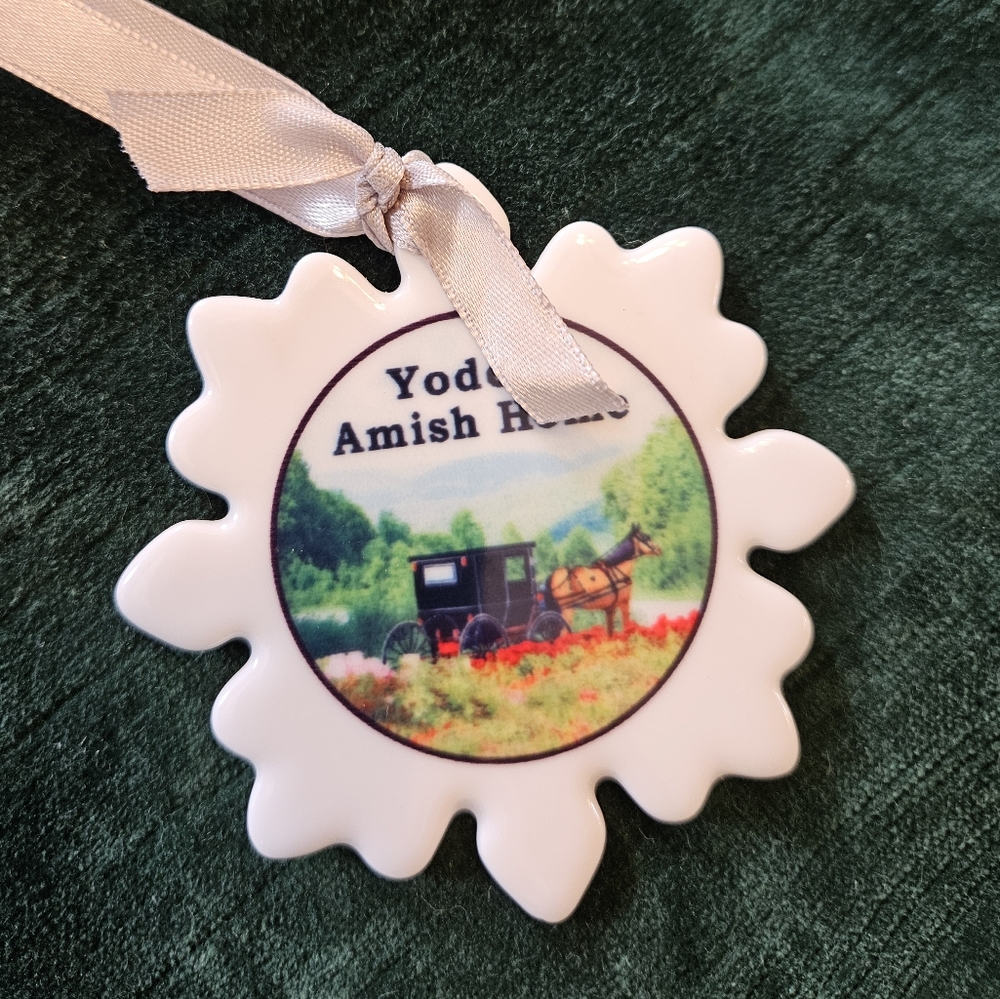 Souvenir Christmas Ornament Yoder's Amish Home Porcelain Snowflake